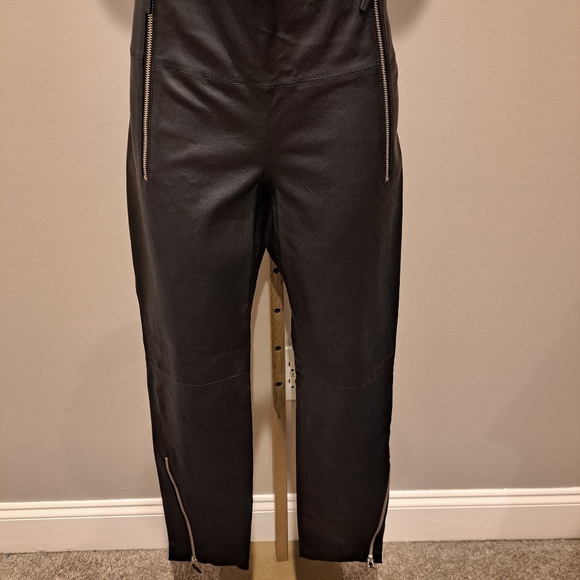 Karl Lagerfeld Black Straight Leg Leather Cargo Pants with Zipper Accents - Picture 3 of 6